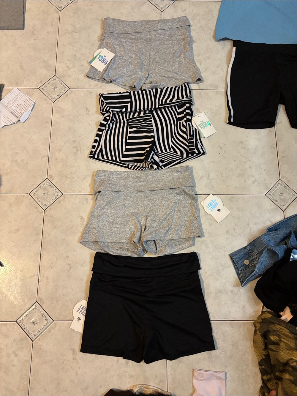 Women's Black & White Gray and Black Pull-On Active Shorts